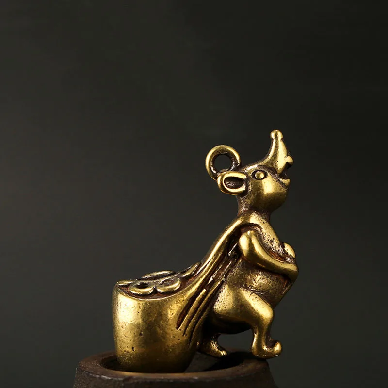 Ретро Медные Брелоки для ключей Feng Shui mouse Висячие ювелирные изделия из латуни