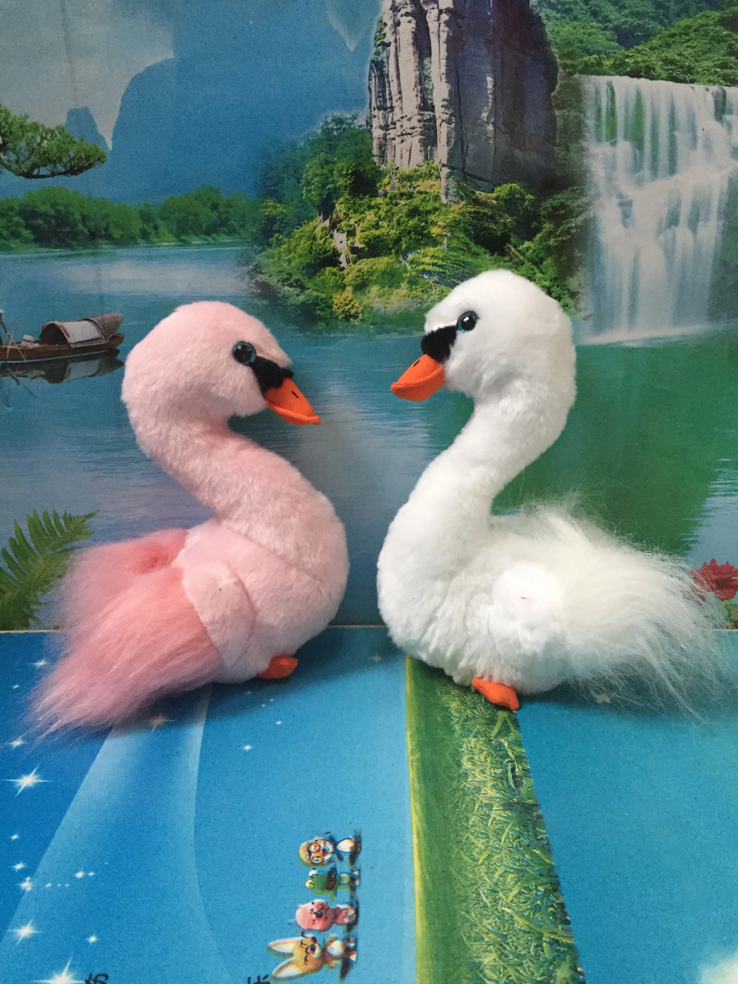 Милый розовый и белый лебедь большие глаза плюшевая кукла детский подарок на