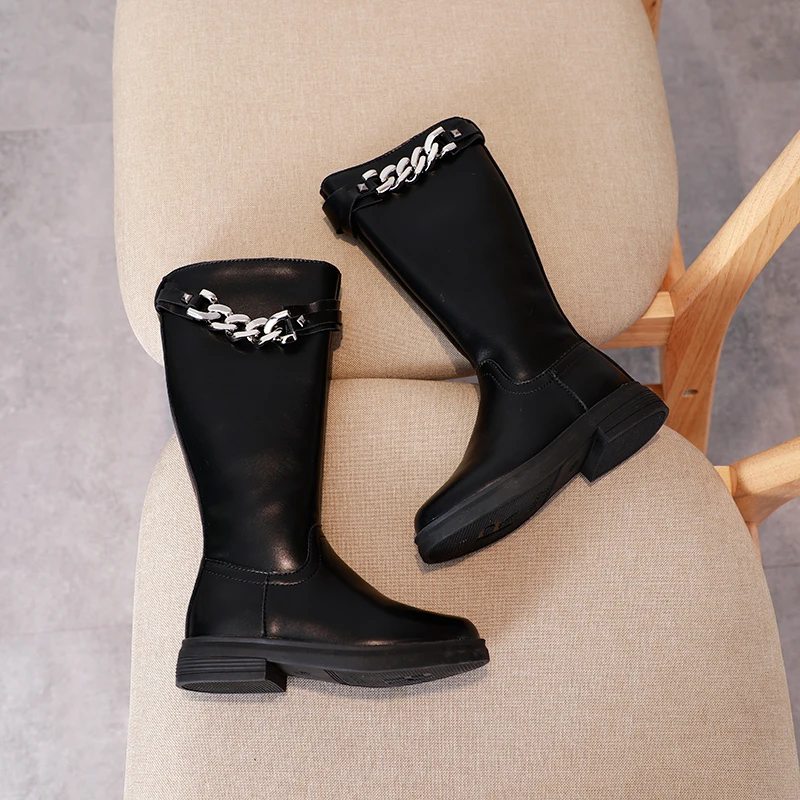 Обувь для детей высокие сапоги зимние до колена из натуральной кожи девочек