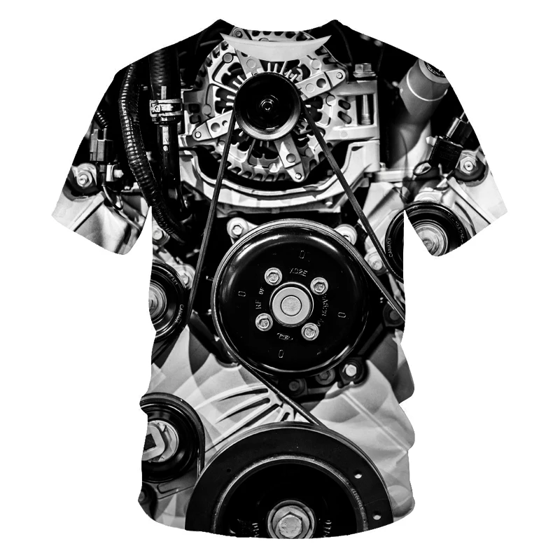 

Oversized T-shirt mechanical parts Summer personality men's T-shirt 3D printing technology O-neck short-sleeved streetwear