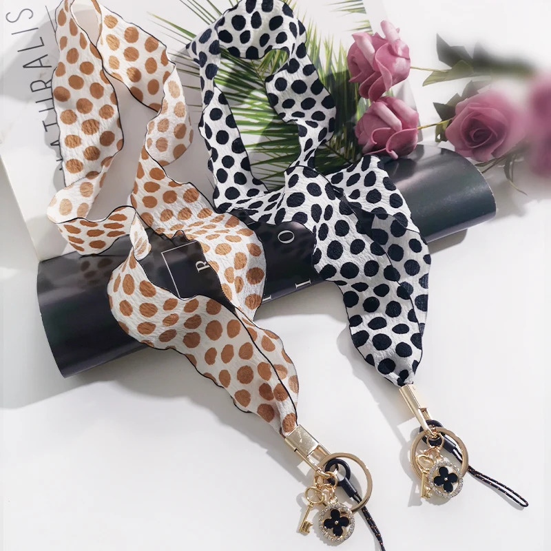 

Fashion Style Four Seasons Wave Point Silks Carf Phone Lanyard for IPhone Charm Neck Strap for Keys ID Card Long Hanging Rop