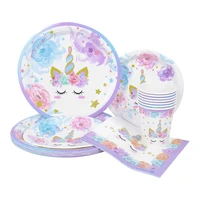 kids unicorn theme birthday party supplies favor tableware decor paper plates cups napkin festival children home dinner ornament