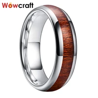 6mm wood inlay tungsten carbide rings for women dome band polish shiny comfort fit vintage wedding bands