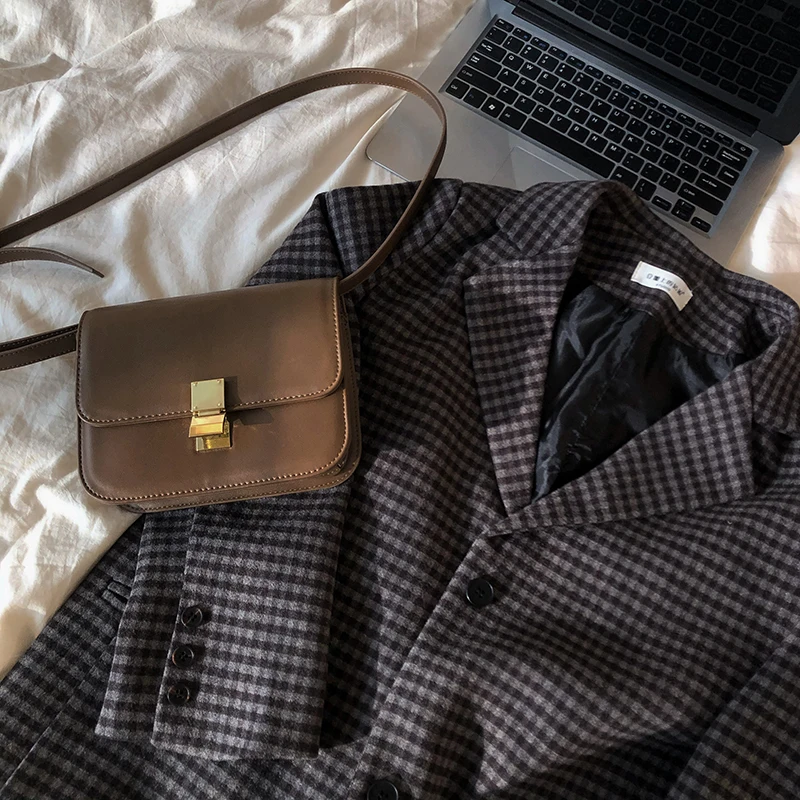 

Alien Kitty Spring Autumn Women's Lattice Thickening Add Cotton Blazer Jacket Temperament Casual Woolen Cloth Commute Coat