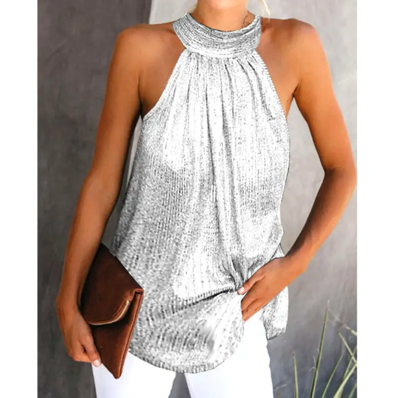 Женский Летний жилет без рукавов с лямкой на шее Женская туника свободные топы