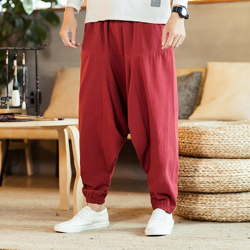 

Men Baggy Harem Pants Hip Hop Cross Pants Joggers Causal Loose Trousers Wide Leg Cotton Linen Pants Pantalones Hombre Streetwear