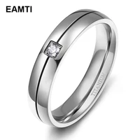 eamti men wedding ring titanium white cubic zirconia inlay with line silver color trendy couple engagement band engraved aneis