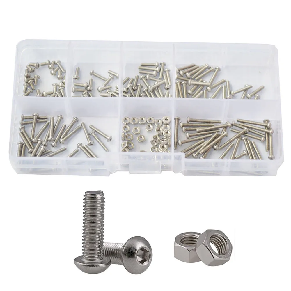

M2 M3 M4 M5 M6 Hex Button Socket Head Cap Screw Nut Hexagon Metric Thread Machine Bolt Assortment Kit Set 304 Stainless Steel