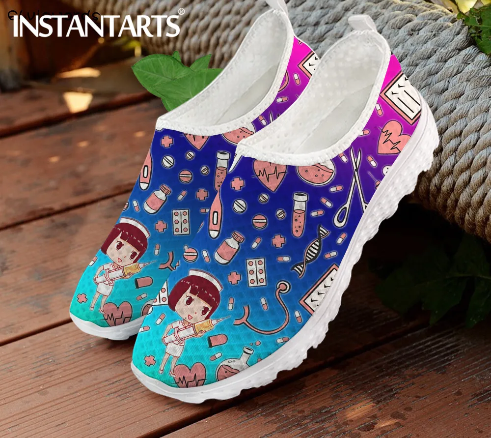 

INSTANTARTS Cartoon Hospital Medical Nurse Shoes Air Mesh Sneakers Gradient Doctor Nursing Design Flats Footwear Zapatos Mujer