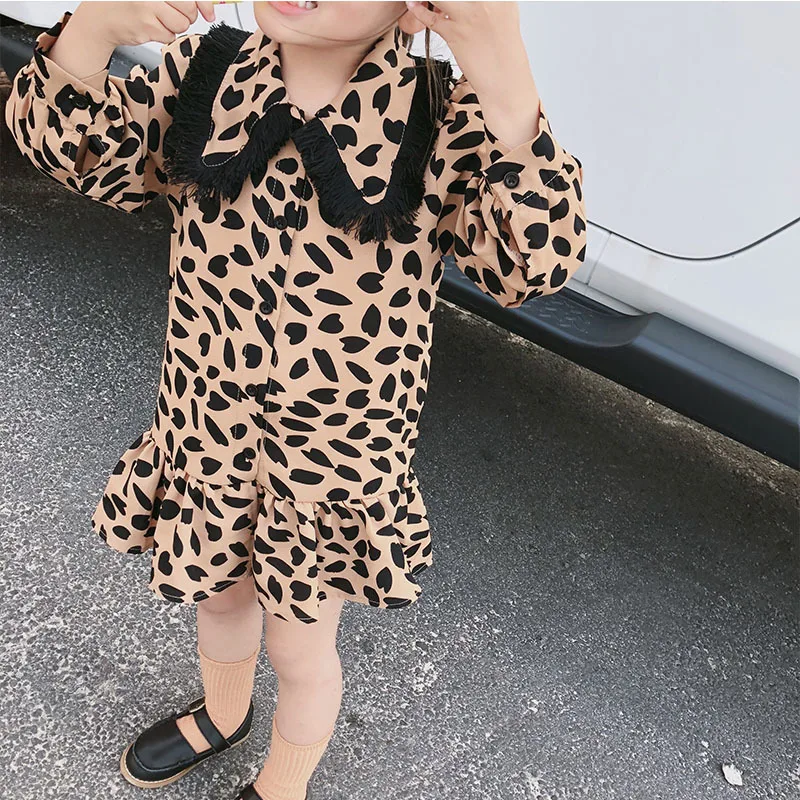 autumn new arrival girls fashion leopard dress kids long sleeve dresses