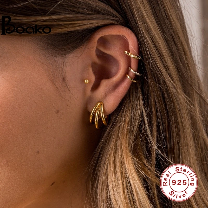 

BOAKO Pendientes Plata 925 Earrings For Women Three Claws Stud Earrings Gold/Silver Jewelry Ear Piercing Fine Gift #Hh