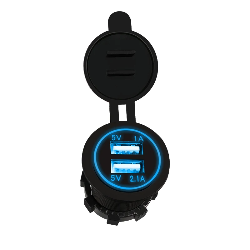 YCCPAUTO Dual USB Автомобильное зарядное устройство 5 В 3.1A Универсальное зарядное устройство s разъем для авто мотоцикла Электрический велосипед ATV Лодка 12-24 В - Название цвета: Blue LED