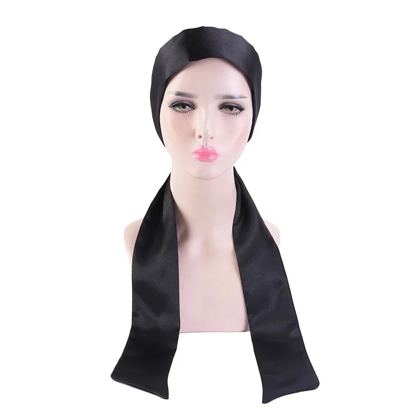 Шелковистые шарфы для волос длинные черные винные атласные головы модная