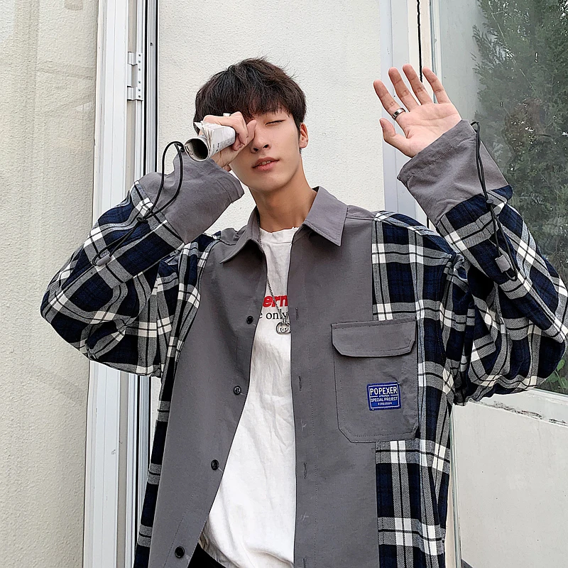Новинка весна-осень 2019 мужская клетчатая рубашка Корейская версия модной