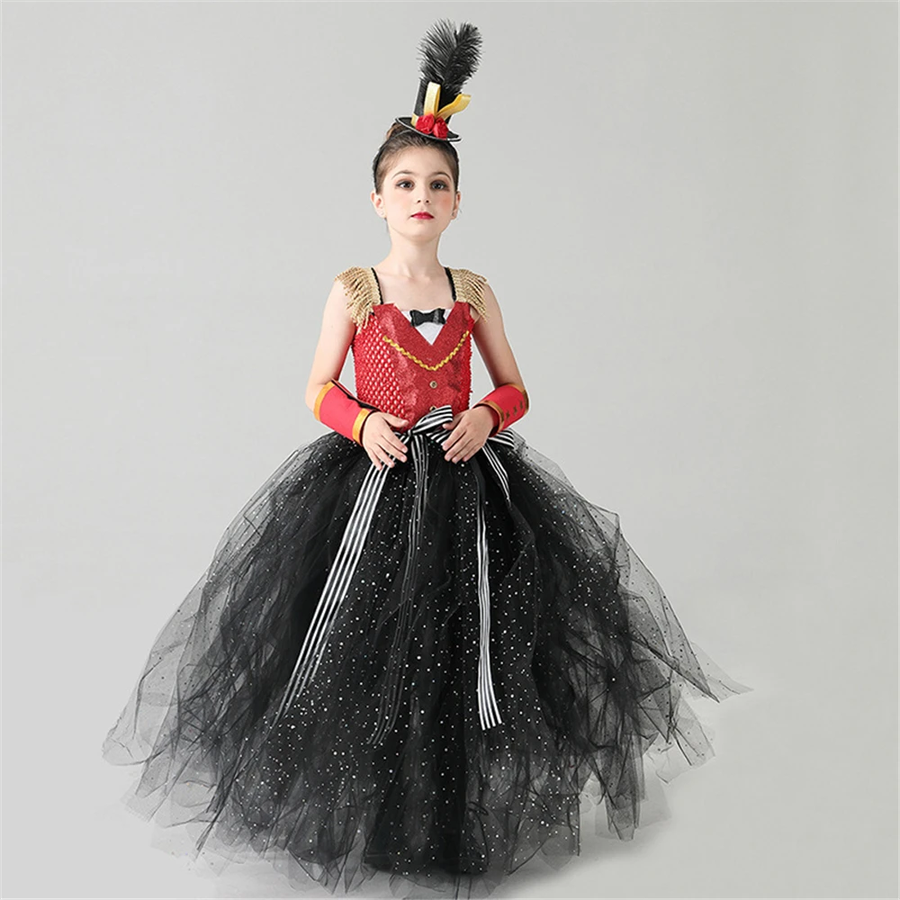 Halloween Girls Maleficent Costume Children Masquerade Carnival Party Vampire Red Queen Dress Up Birthday Tulle Puffy Ball Gowns |