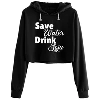 save water drink soju crop hoodies women anime emo aesthetic kpop pullover for girls