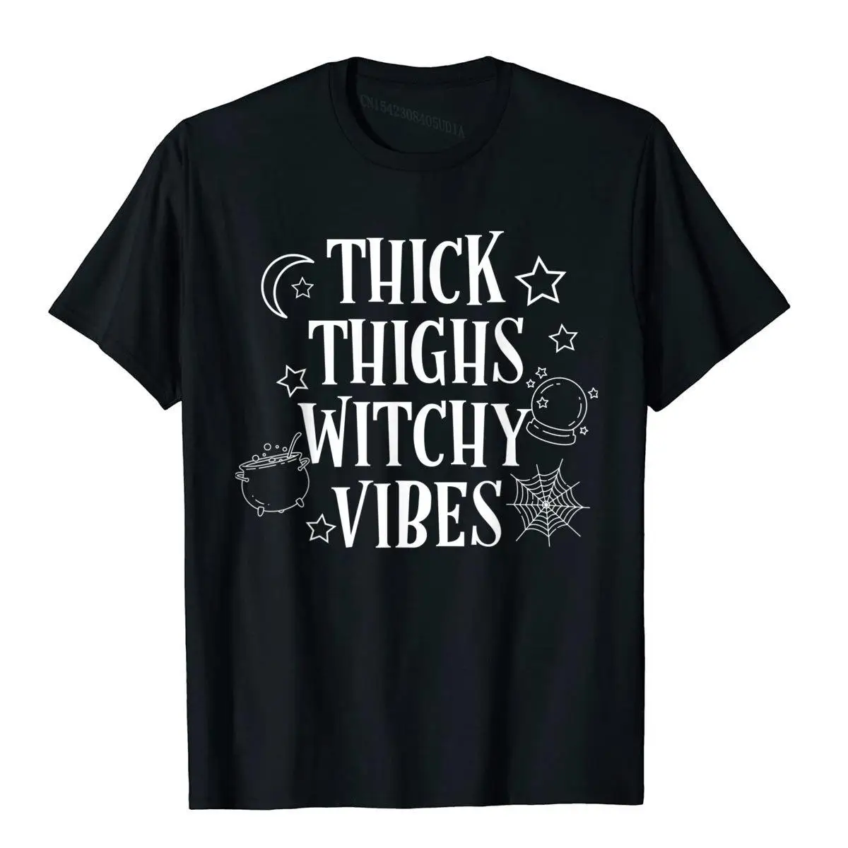 

Thick Thighs Witch Vibes Funny Halloween T-Shirt Slim Fit Gift Tees Harajuku Oversized Tees Cotton T Shirts For Men Cosie