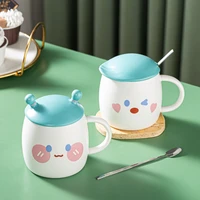 new cartoon ceramic mug girl and boy couple cup with lid spoon mug home large capacity breakfast milk coffee water juice cup
