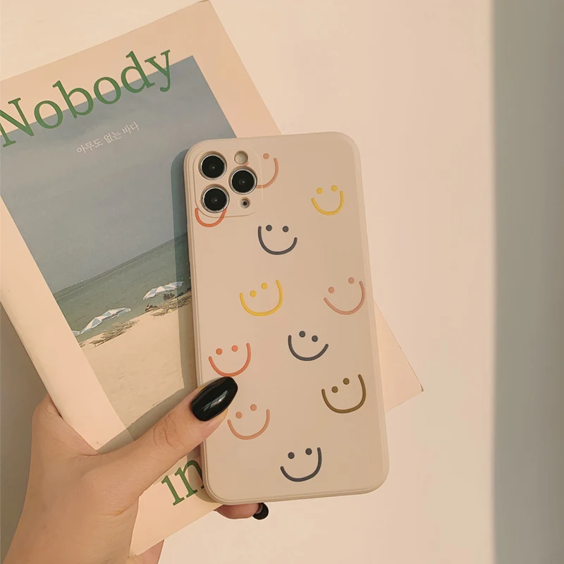 

SJJING Suitable for IPhone11 Case XS Max X Silicone Sleeve 7/8P Simple Flat Smiling Face iphone xr case iphone 11 pro max case