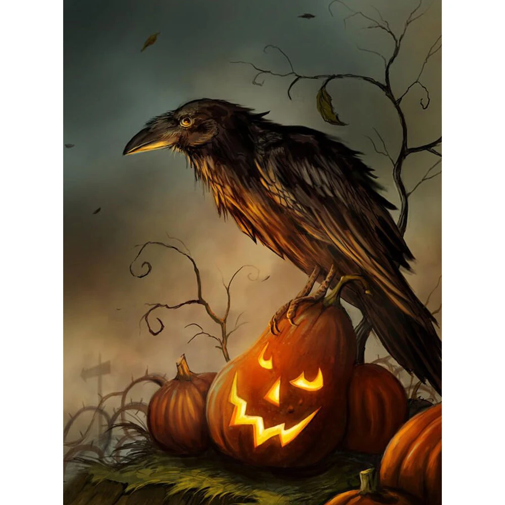 5D Diamond Painting Animal crow Full Drill Square DIY Embroidery pumpkin lantern For Decorations Home Gift bird |