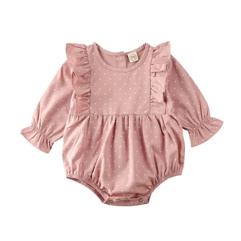 

Spring Autumn Newborn Toddler Baby Girl Clothes Lace Long Sleeve Bodysuit Jumpsuit Ruffled Dots Outfit 0-24M Children's Clothing