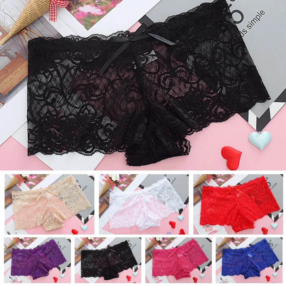 

Lace Boxer Shorts Hollow Jacquard Sexy Underwear Women Low-waist Boxer Shorts Thin Shorts For Women Summer Fashion Anti-glare