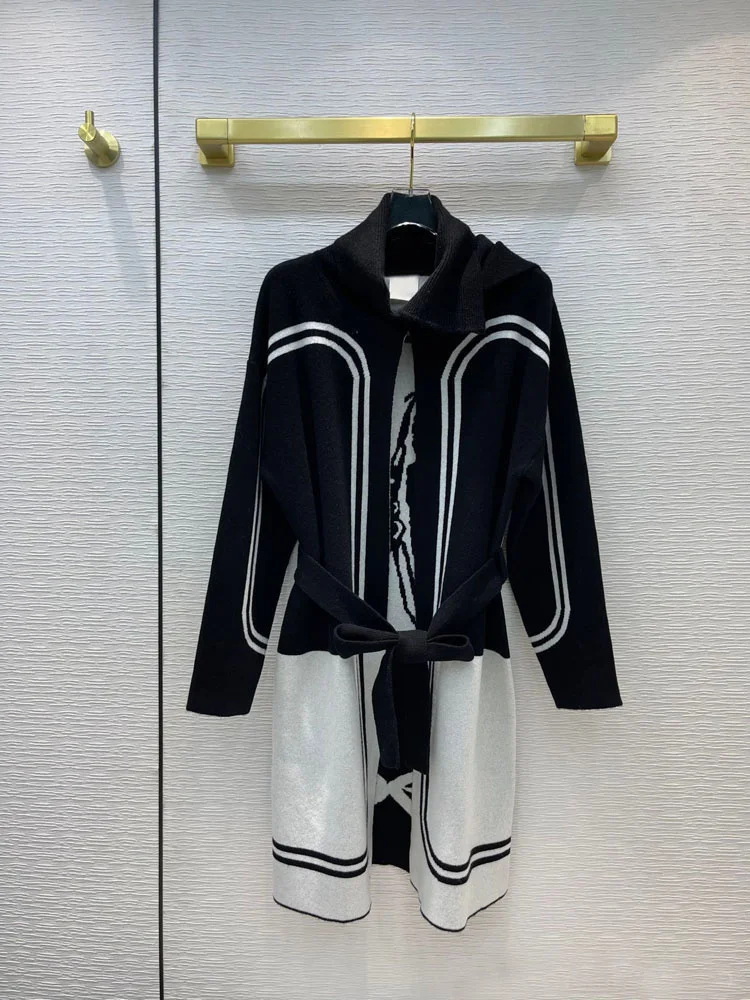 

Женское кашемировое пальто, Длинное свободное жаккардовое пальто с длинным рукавом, осень 100%, 2021