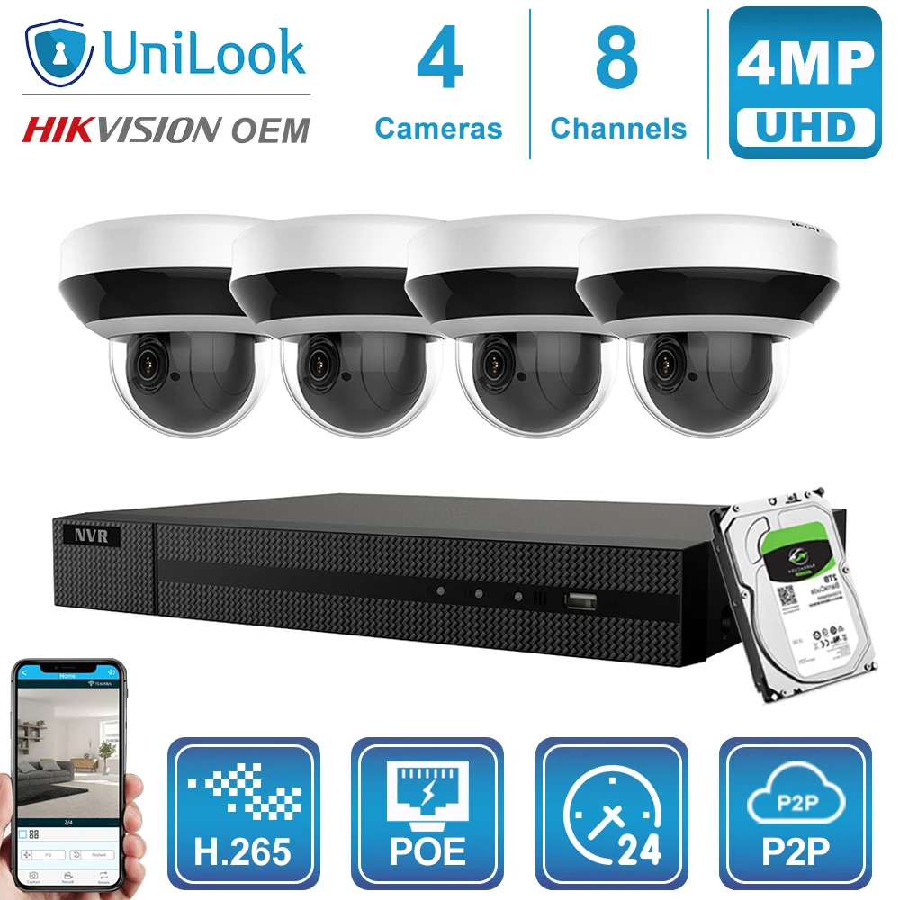 UniLook 8CH NVR 4/6/8 шт 4MP 4X Zoom POE PTZ IP камера наружная H.265 CCTV система безопасности IR 30m