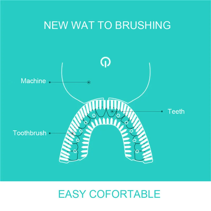 360 Degree Intelligent Automatic Sonic Toothbrush U Type Tooth Brush USB Charging Tooth Whitening Blue Light