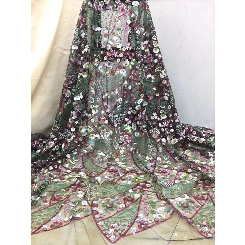 

Nigerian Lace Fabric 2020 High Quality Lace French Beading Tulle Embroidery Mesh Fabric 5 Yards Sewing Materia