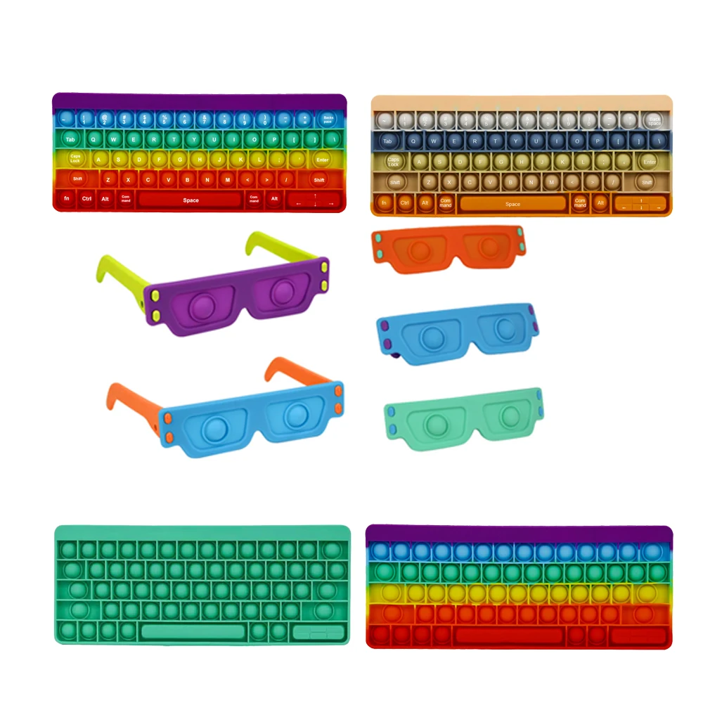 

Pop Multiple Keyboard Glasses Rainbow Color Push Bubble Fidget Kid Stress Relief Toy for Adults Relieve Autism Christmas Gift