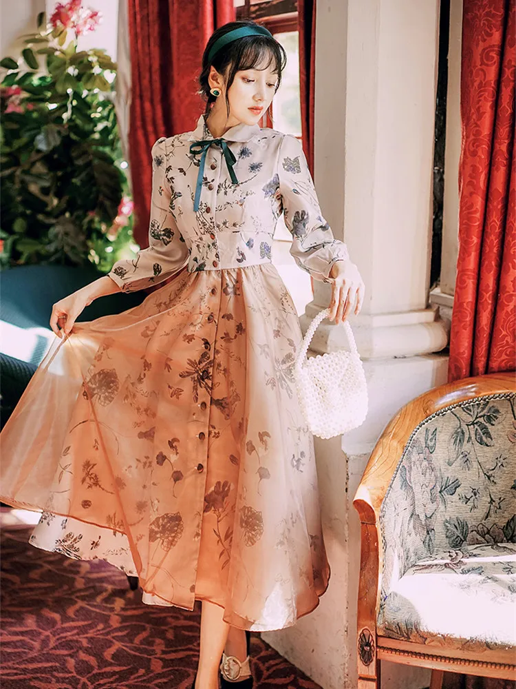 

Женское платье миди с бантом, элегантное платье во французском стиле во дворцовом стиле, осень 2021