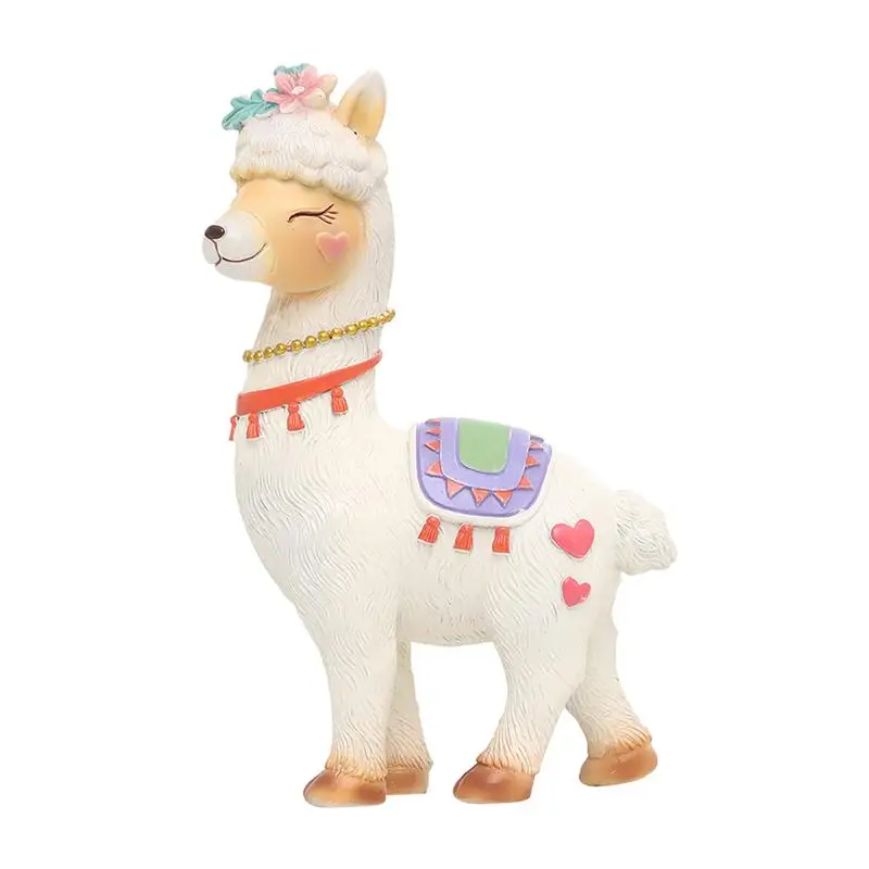 

Adorable Alpaca Figurine Resin Craft Statue Home Car Desktop Decor (White)