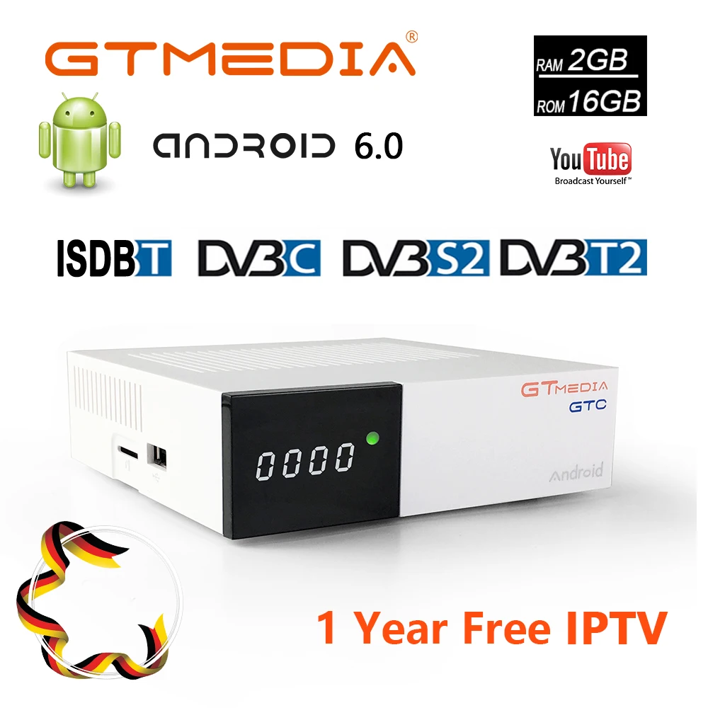 Gtmedia GTC Android 6,0 Smart tv BOX DVB-S2 DVB-T2/кабель/ISDBT 4K 3D H.265 wifi+ 1 год Бесплатный CCcam подарок Поддержка IP tv wifi Google