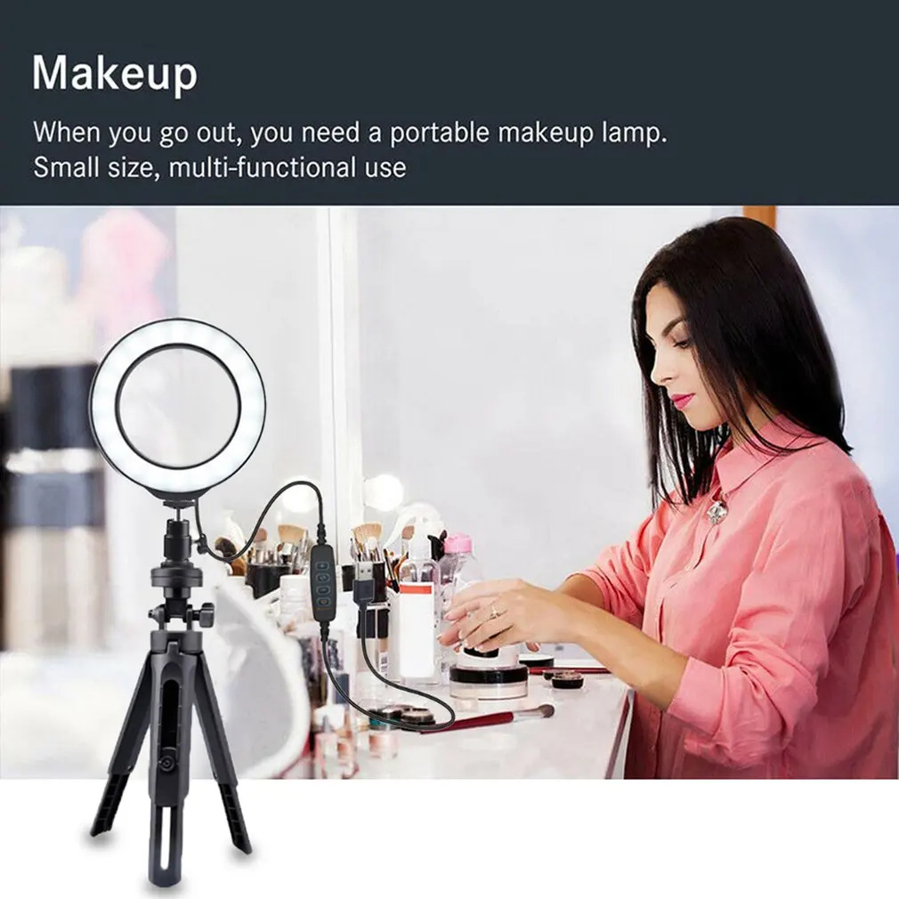 

6-inch Selfie Ring Light with Tripod Led Three-block Dimmable Five-speed Adjustable Tripod 360 Degree Rotatable LESHP