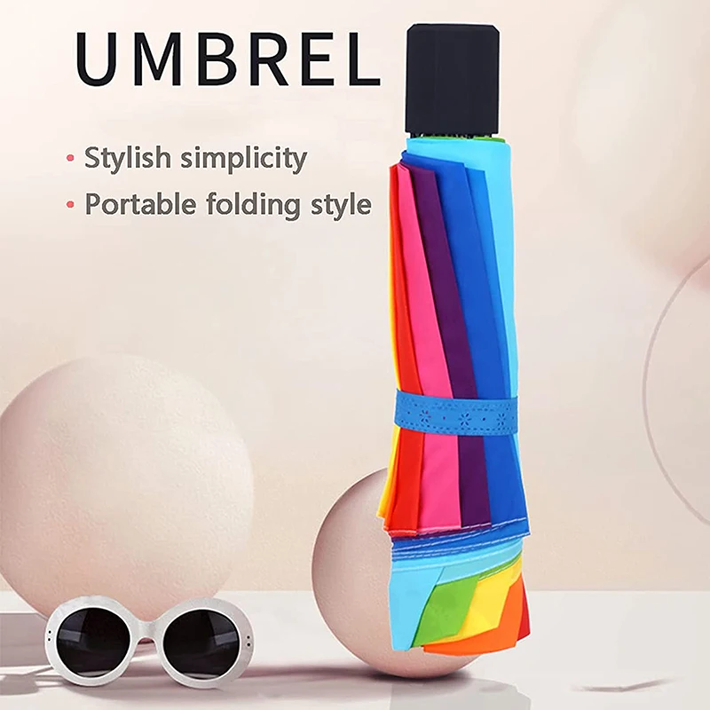 Paraguas plegable de arco iris para hombres y mujeres, sombrilla no automática, Popular, creativa,