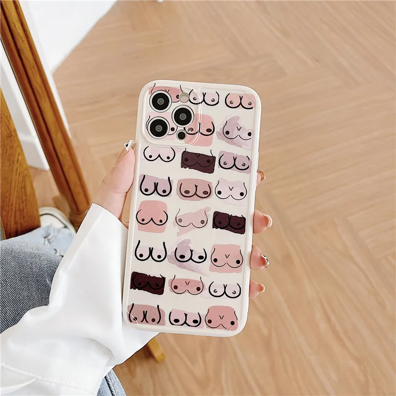 Funny Art Boobs Straight Edge Phone Cases For iPhone 13 12 Mini 11 Pro XS Max X XR 7 8 Plus SE 2020 Soft TPU Back Cover Case