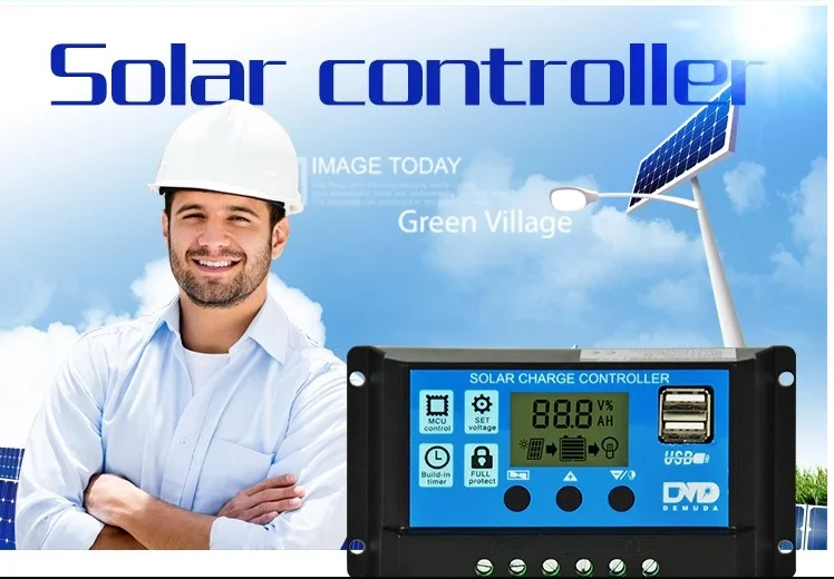 RG 20/40/60A Lamp Regulator Timer Solar Panels 12V 24V Battery Charge Controller for LED Street Lighting Power Bank Home System