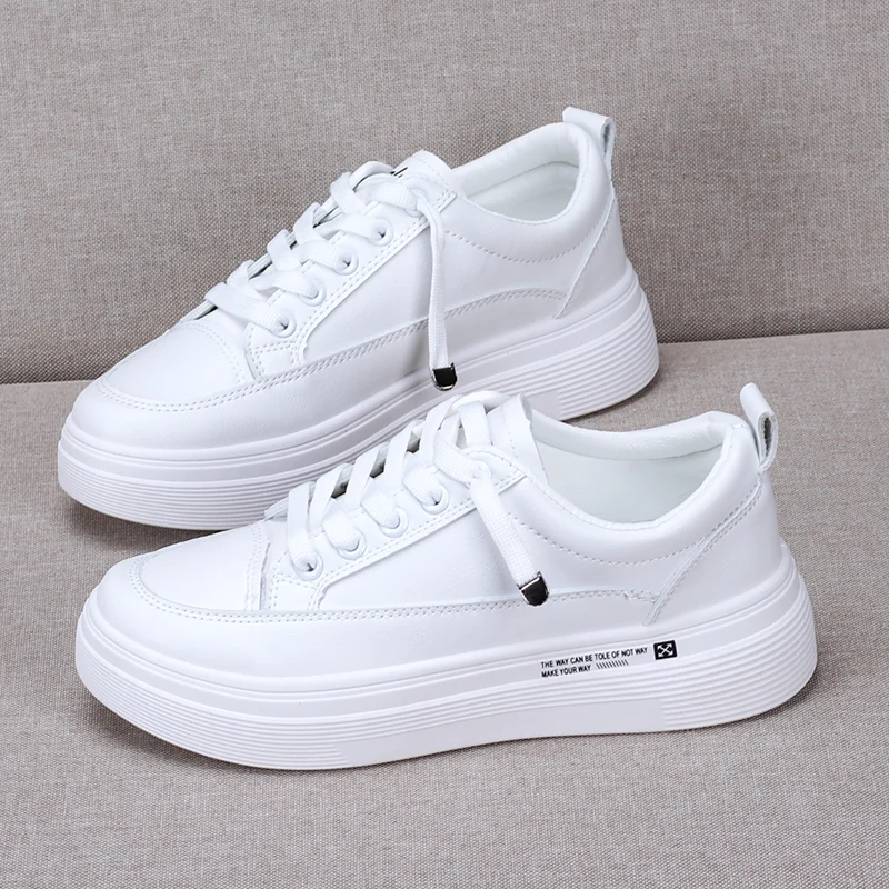 

HOT Women Sneakers Fashion Breathble Vulcanized Shoes Women Pu leather Platform Shoes Women Lace up Casual Shoes White 2021
