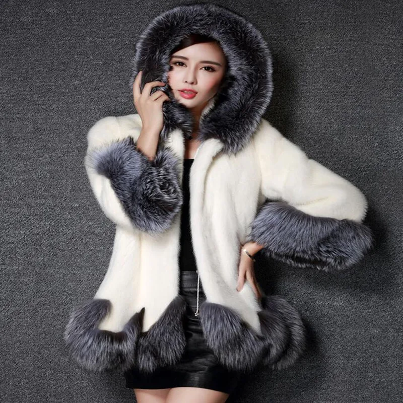 

2019 New Design Fashion Winter Women Faux Fox Mink Fur Coat Long section Luxury Fake Fur Coat warm loose Faux Fur Coat 2 colors