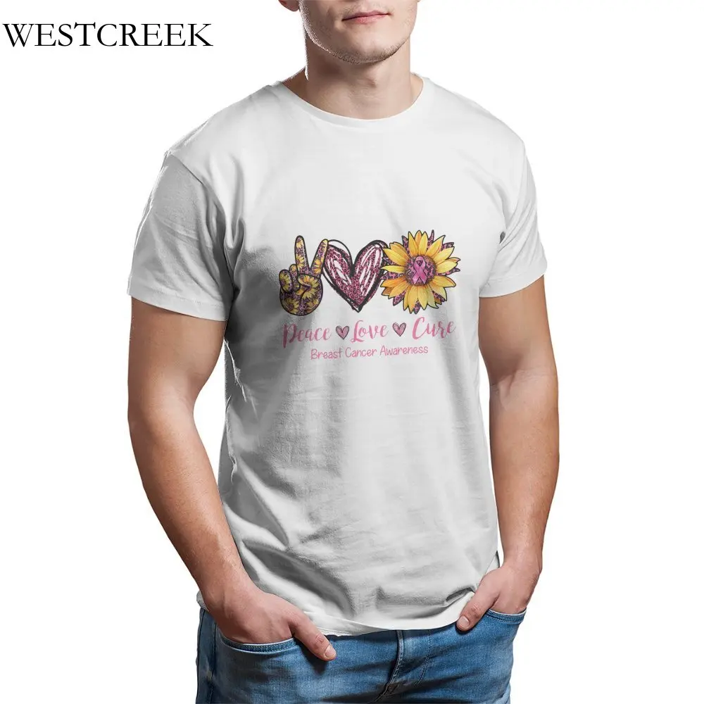 

WESTCREEK Wholesale Sunflower Peace Love Cuse Breast Cancer Awareness New High Quality customize Punk Men Clothing 201479