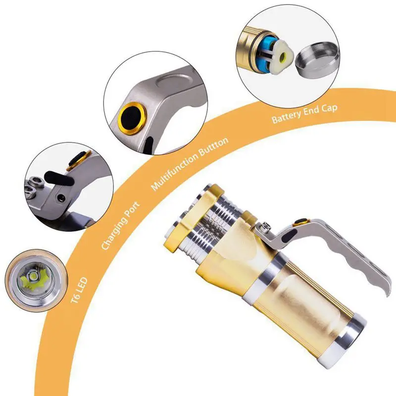 Водонепроницаемый перезаряжаемый светодиодный фонарик с прожектором 3T6 Gold |