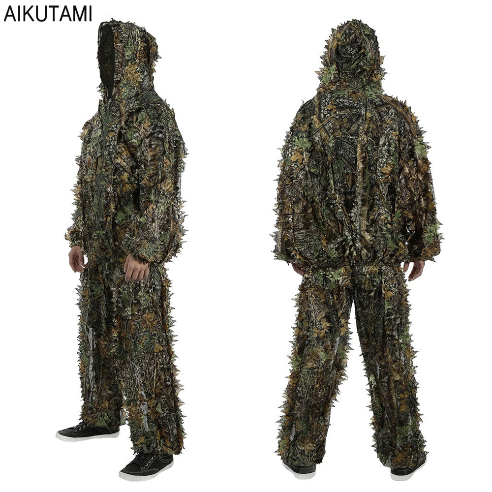 Уличная Ghillie костюм куртка+ брюки Camuflaje 3D лист с капюшоном джунгли военные камуфляжная охотничья одежда Chasse Vetement Sniper
