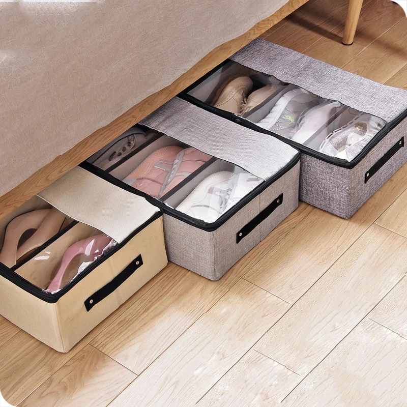 

Cotton And Linen Storage Box For Clothing Foldable Shoe Clothes Storage Container With Removable Baffle Clothing Organizer