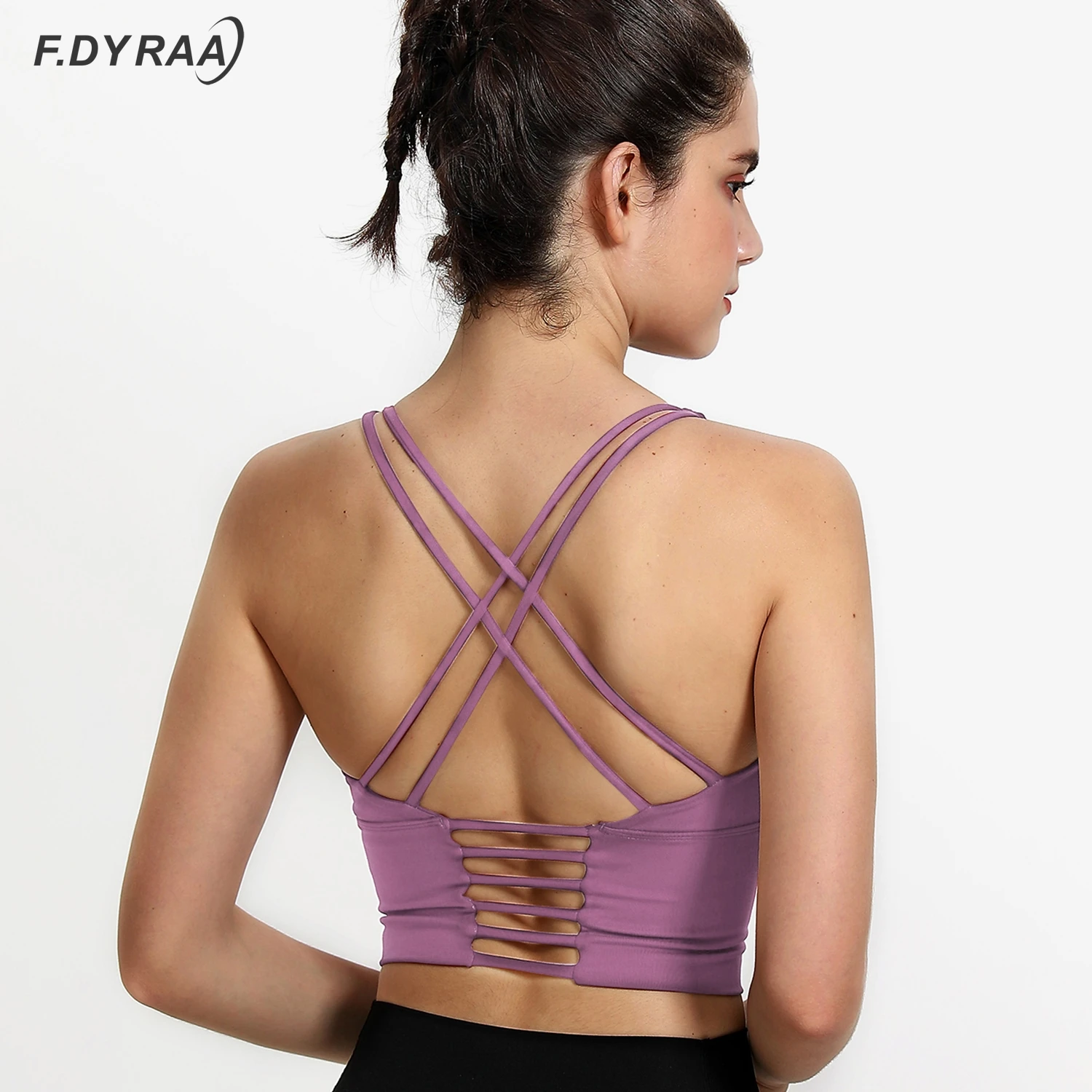 

F.DYRAA Women Spaghetti Straps Yoga Bra Gym Crop Tops Quick Dry Running Active Wear Sport Bras Wireless Fitness Jogger Vest Tank