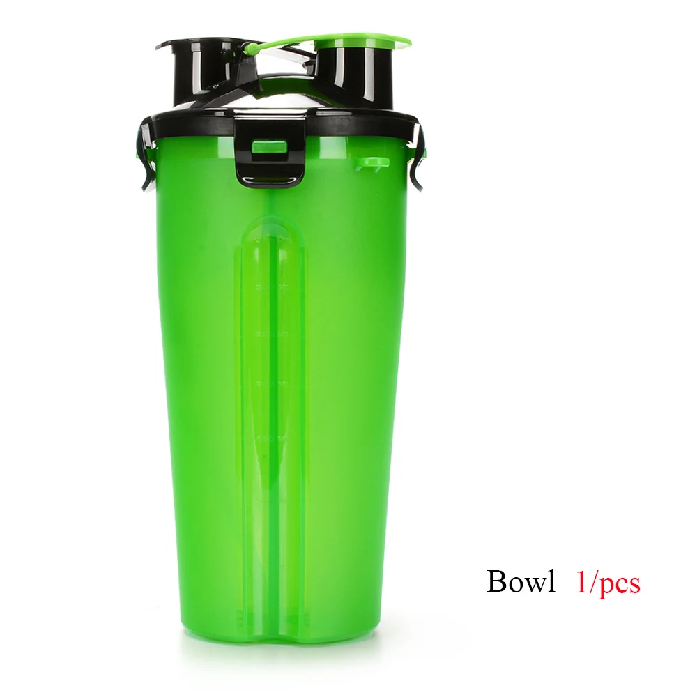green only 1 cup Портативная 2 в 1 ПЭТ бутылка для воды контейнер для еды со складной силиконовой миской для домашних животных уличная дорожная кормушка для кошек и собак чашка - Цвет: green only 1 cup
