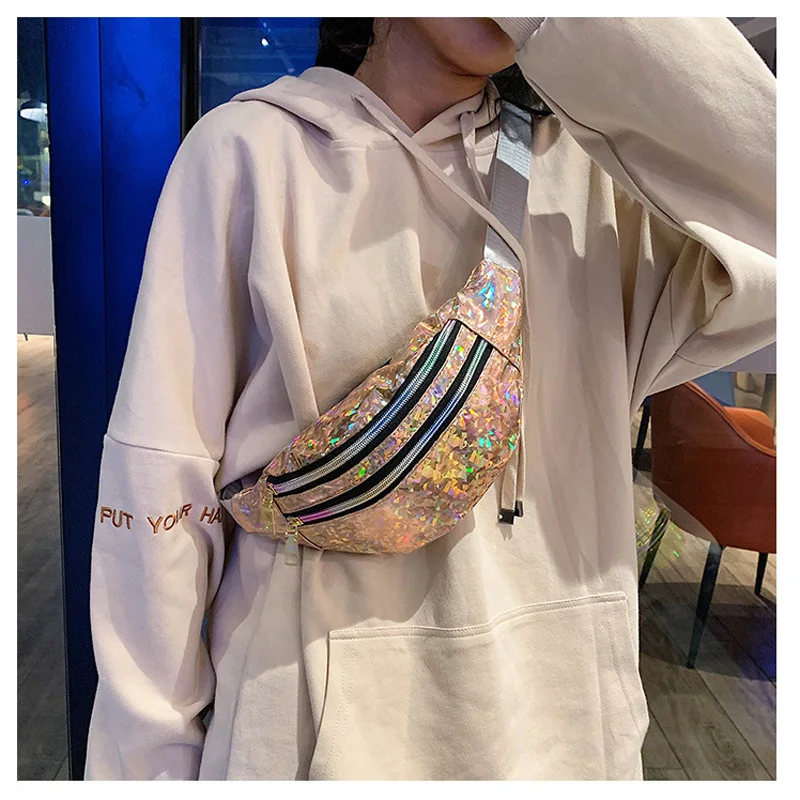 Поясная Сумка для женщин забавная голографическая сумочка на пояс серебристая