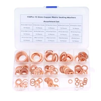 150pcs copper washer gasket nut and bolt set flat ring seal assortment kit m5 m6 m8 m10 m12 m14 m16 for sump plugs water