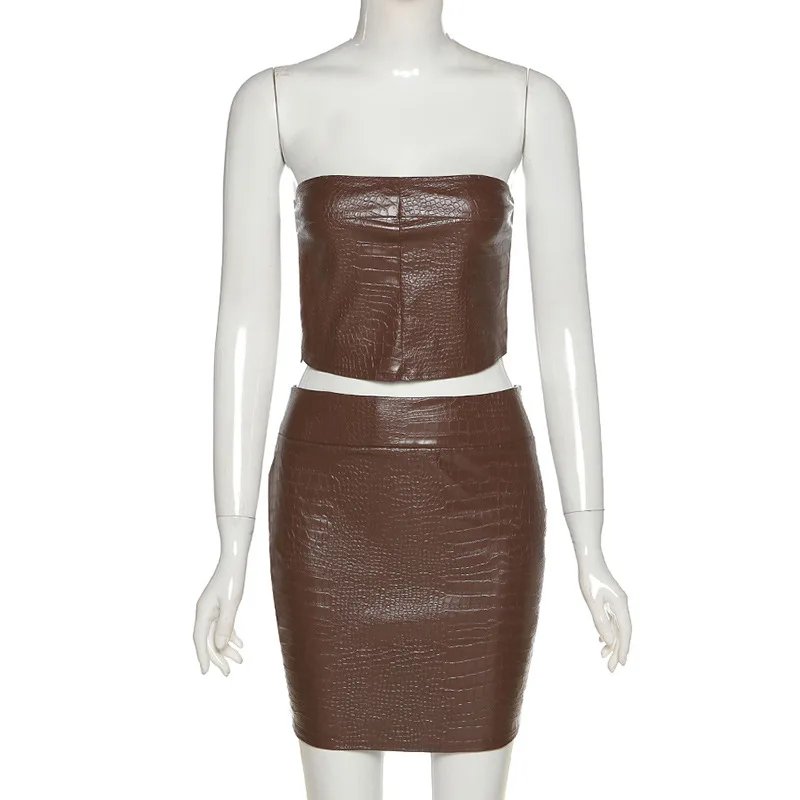 

Night Club 2020 Summer Style Cotton Sleeveless Slash Neck Tops Solid Bodycon Skirt Fashion Designer Women's Set