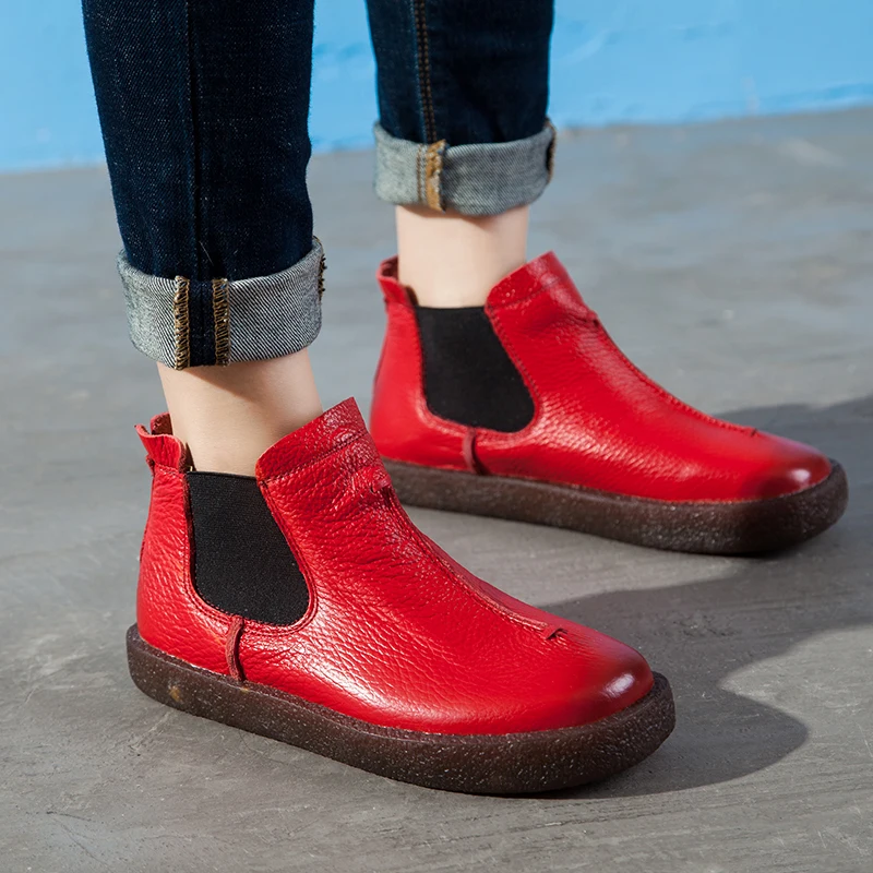 2019 г. новые тонкие сапоги ручной работы женские ботильоны на плоской подошве в